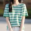 Navava Men Cable Knit Stripe Round Neck Short Sleeve Knit Tee Nk3049