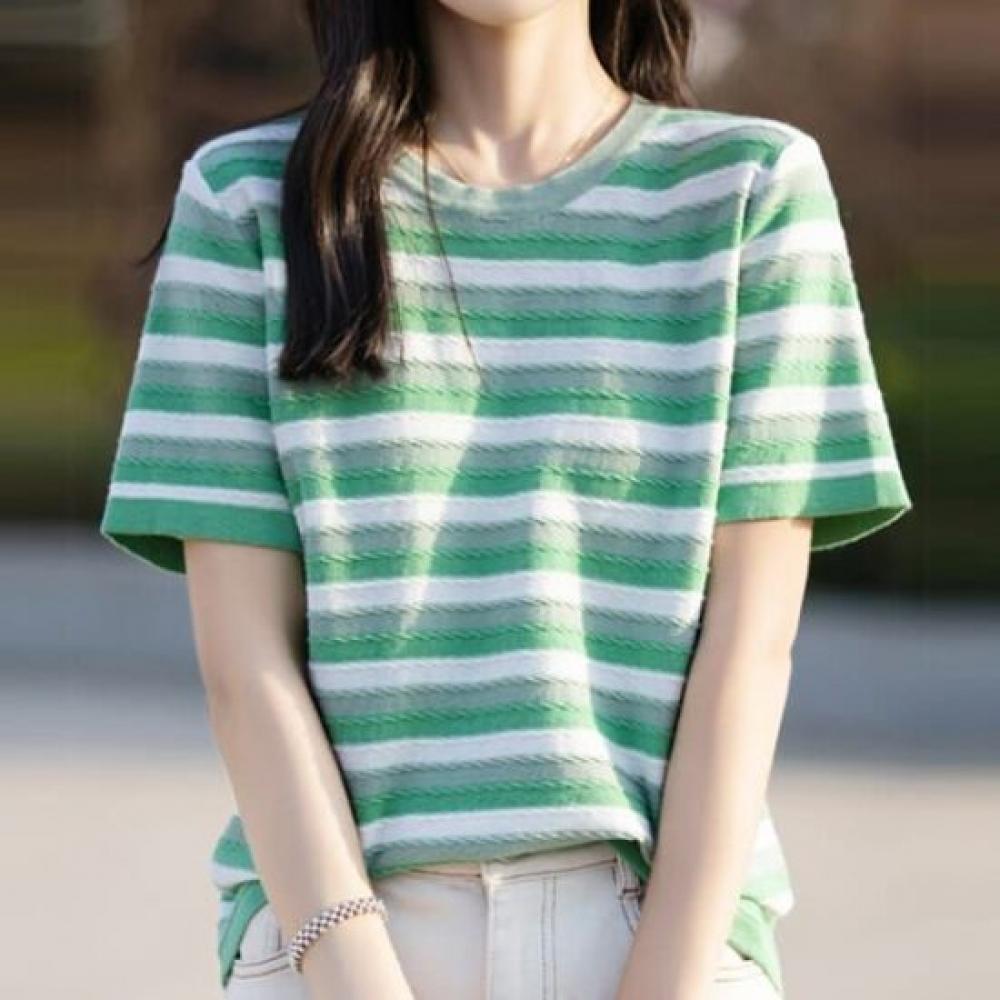 Navava Men Cable Knit Stripe Round Neck Short Sleeve Knit Tee Nk3049