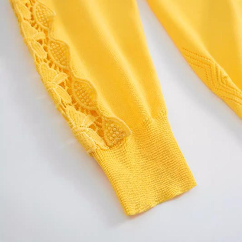 Women's Hollow Feeling Solid Color Round Neck Long Sleeve Top