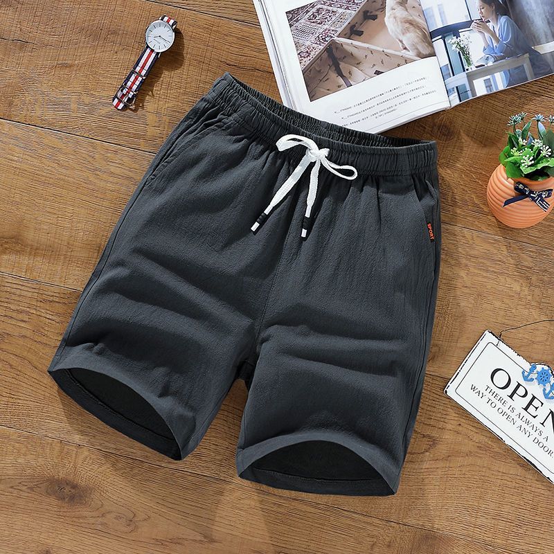 Summer Casual Korean Cotton and Linen Shorts Men's Plus Fat Plus Fat Fat Guy Plus Size Beach Pants Linen Five-point Pants