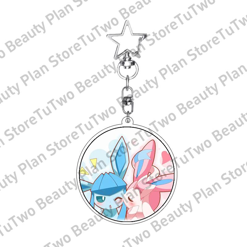 Girly Heart Acrylic Anime Sylveon Espeon Glaceon Eevee Cartoon Keychain Key Chains Keyrings Jewelry Fans Gifts Accessories Toys