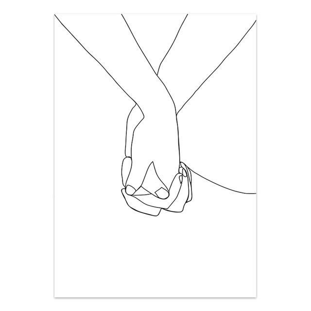 Modern Black White Style Hand In Hand Wall Art Poster Minimalist Print LOVE Quotes Canvas Painting Picture for Living Room Decor