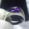 Charme Lila Amethyst Stein Ringe für Männer Frauen Echter S925 Sterling Silber Ring Eheringe Quadratischer Zirkon Verlobungsring Männlich