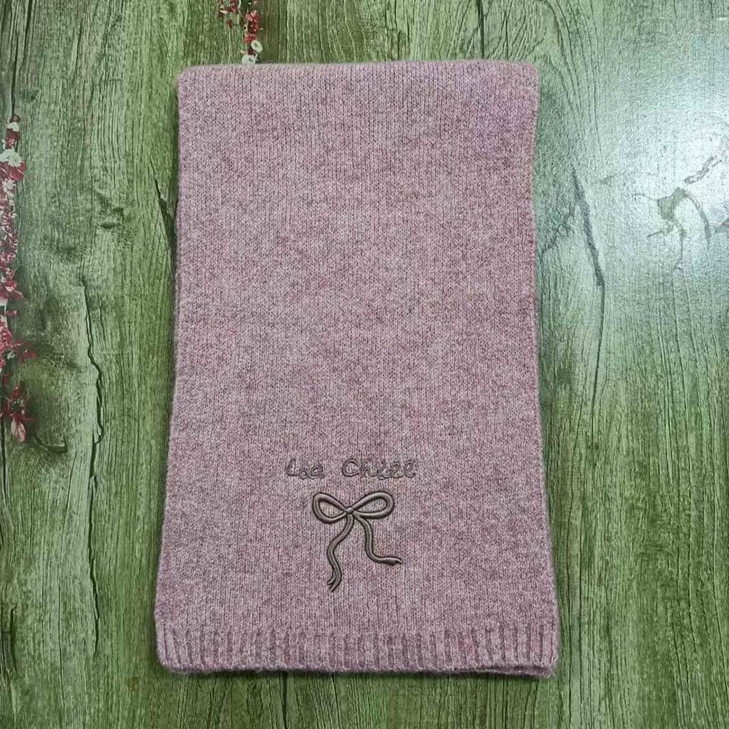 Japanese-Style Women's Winter Scarf: Cute Bow Knot, Warm Knitted Neck Gaiter with Embroidery