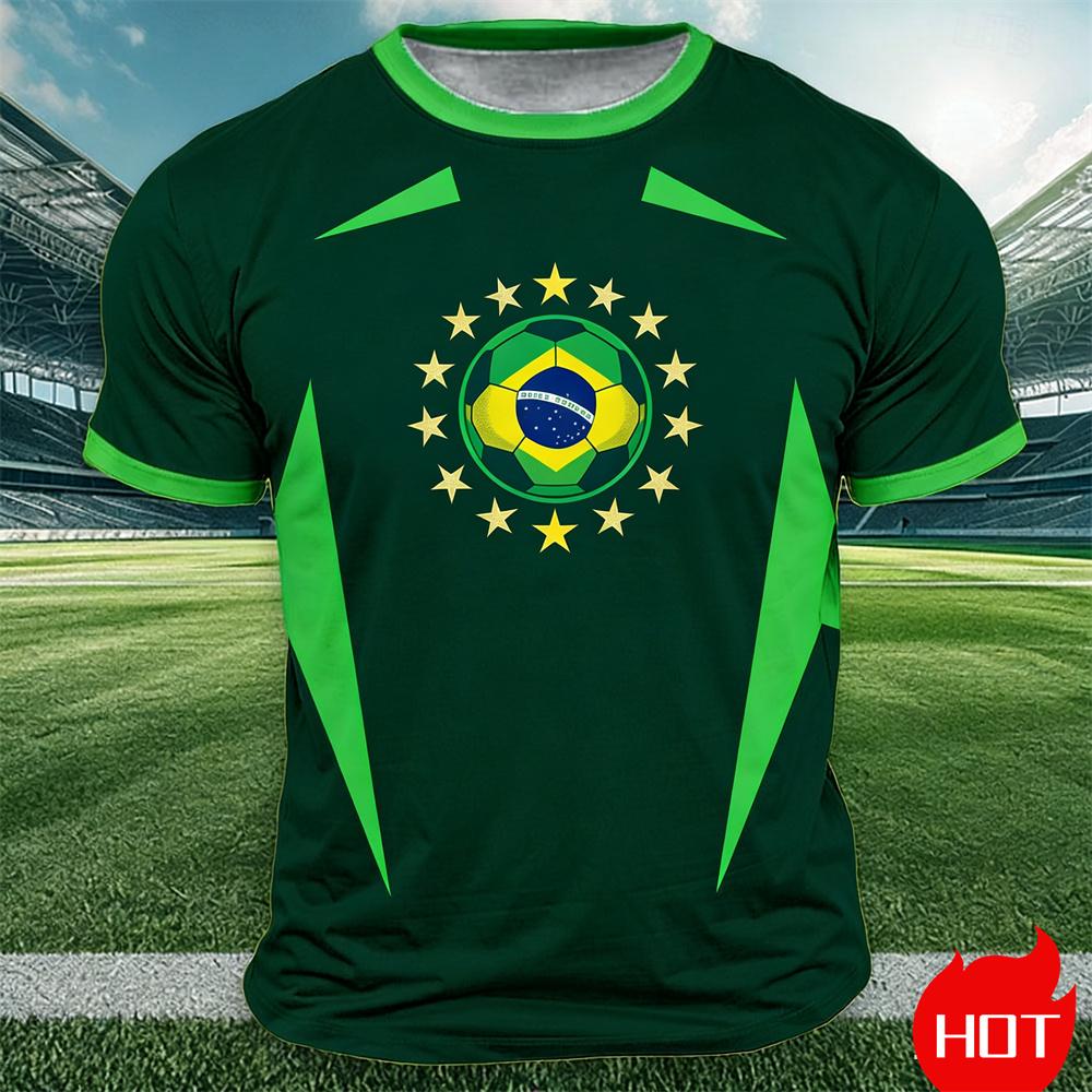 Brazil Flag Print T Shirt For Men Outdoor Sports Short Sleeve Tees Summer Loose O-neck Tops Fashion Brasil Football Fan T-shirts