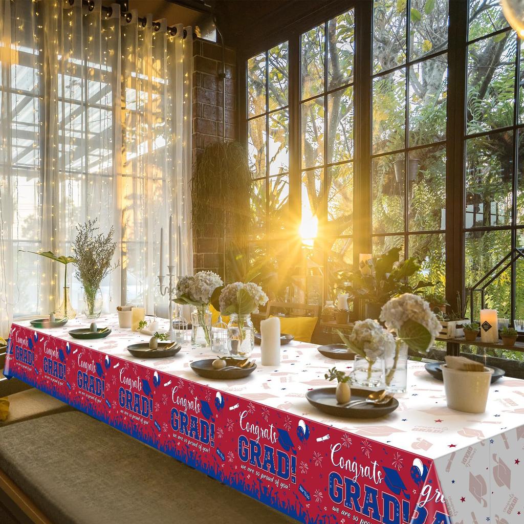 Waterproof Graduation Party Tablecloth with Digital Print Creative Design Detachable for Indoor Outdoor Use Durable Material