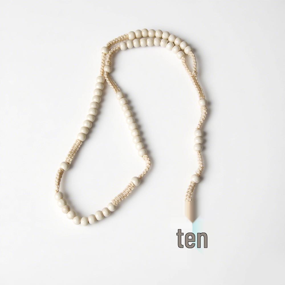In Stock: Natural Wood Bead Cross Rosary Necklace - Hand-Woven Prayer Jewelry