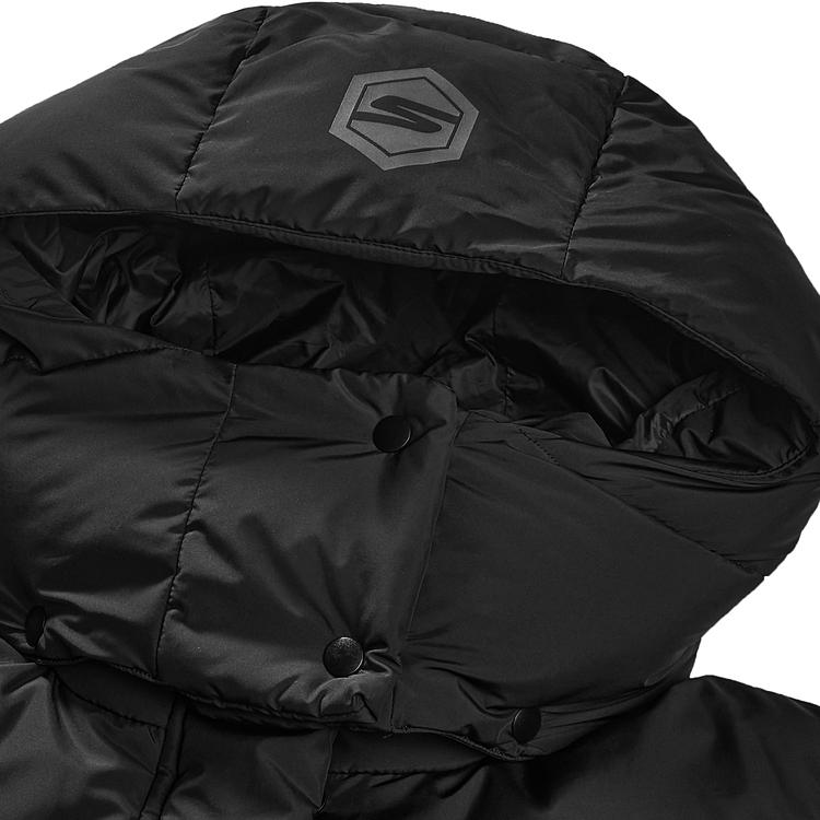 Skechers Solid Color Water-Repellent Technology Warm Mid-Length Hooded Down Jacket Women Outerwear Carbon-Black P423W023-0018
