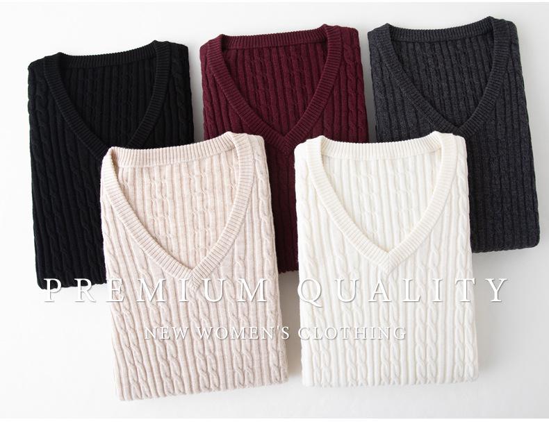 Chic Women's Slim Fit 100% Wool V-Neck Sweater - Versatile Solid Color for Autumn/Winter
