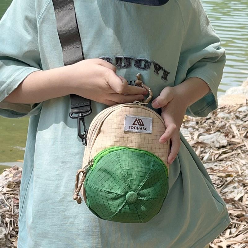 Checkered Color Double Children Shoulder Bag Outdoor Travel Casual Bag Crossbody