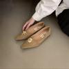 Fashion Spring New Flat Shoes Women's Pointed Head Shallow Mouth Suede Metal Buckle Soft Sole Anti-slip Wear-resistant Single Shoes