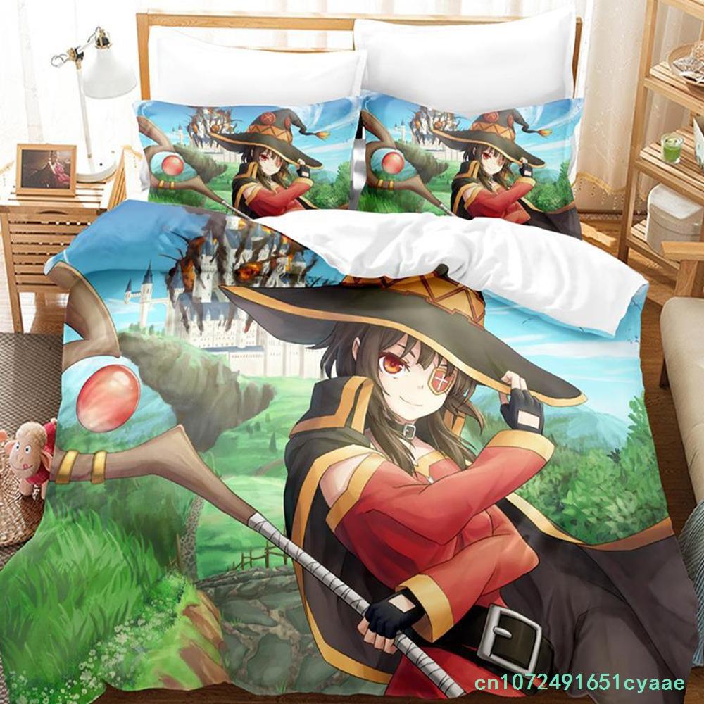 KonoSuba Bedding Set Single Twin Full Queen King Size Bed Set Adult Kid Bedroom Duvetcover Sets Anime Parure De Lit Bed