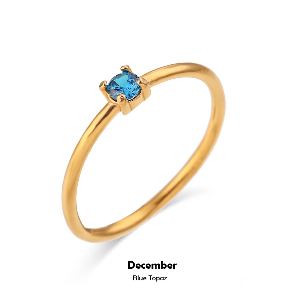 E.B.belle 12 Months Constellation CZ Birthstone Rings For Woman Gold Plated Stainless Steel Zodiac Birthday Gift Ring Jewelry