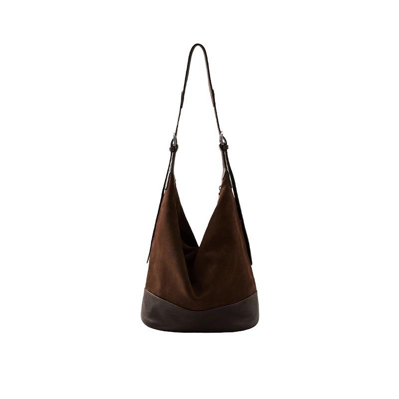 New Vegetable Tanned Matte Leather Collapse Bag Binaural Bucket Bag Women's Large-capacity Versatile Commuter Bag