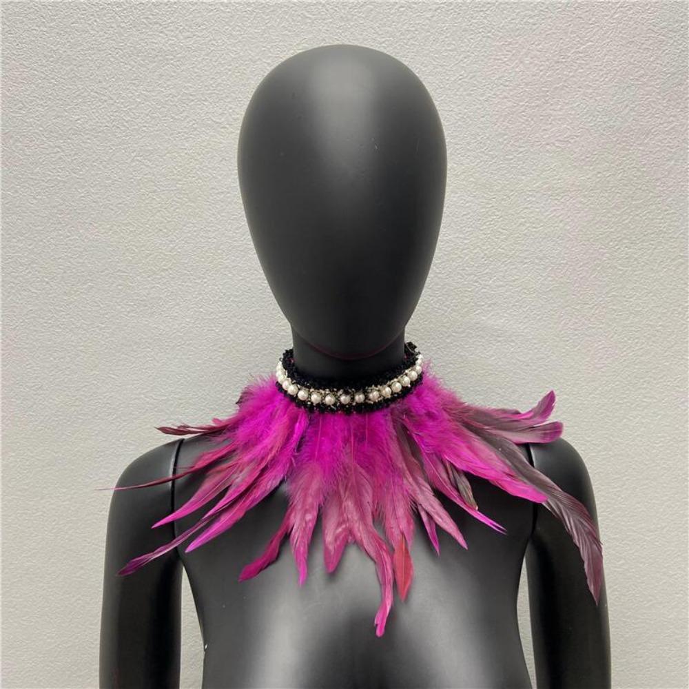 

Регульований комір зі штучного пір я на шнурівці з декором зі штучних перлів Нові аксесуари для костюмів Вечірка рожевий червоний колір