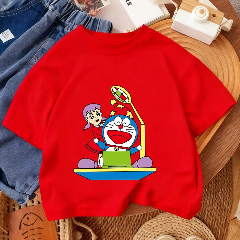 New Children's Crew Neck T-Shirt Cute Cartoon Summer Casual Streetwear Doraemon