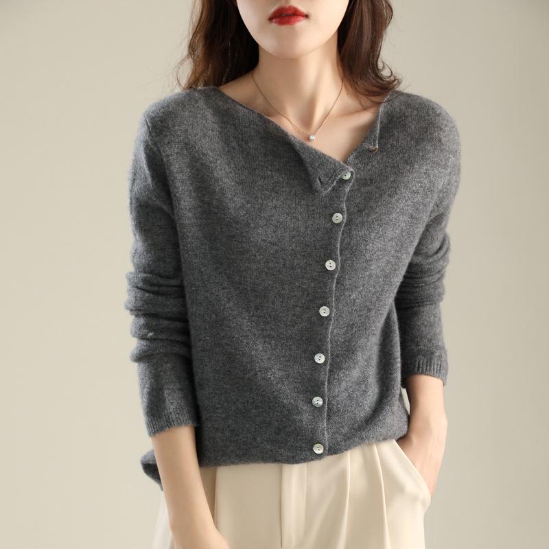 Women's 2025 Spring/Autumn Single-Breasted Cardigan - Thin Knit Low Round Neck Sweater