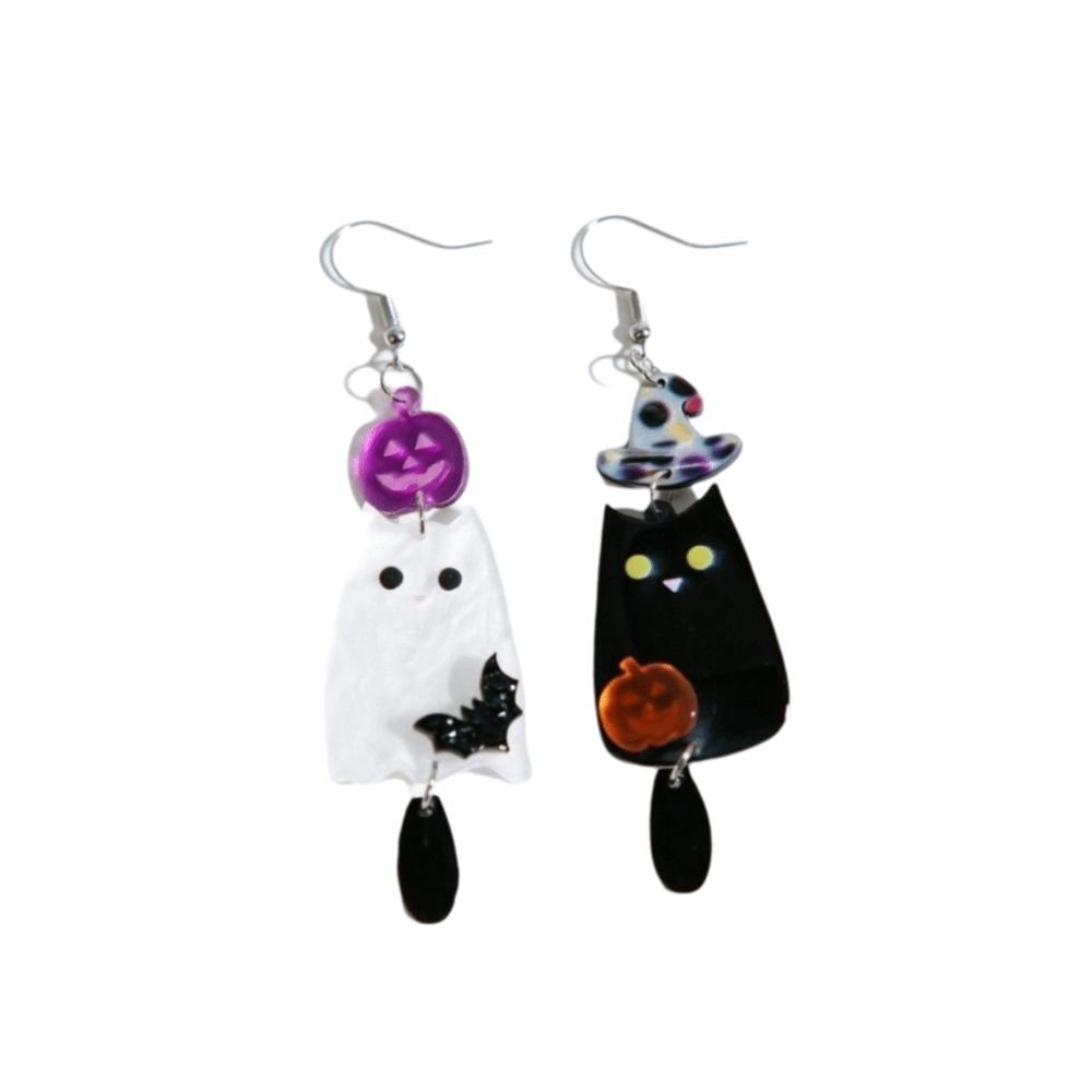 Pumpkin Bat Design Halloween Acrylic Earrings Creative Asymmetric Drop Earrings Women Girls черный белый