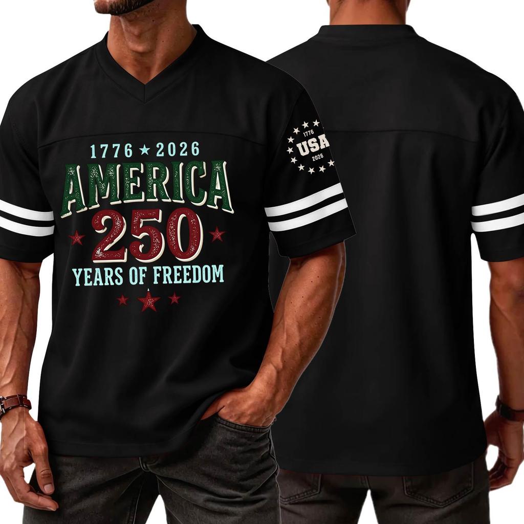 Casual V Neck Short Sleeve Sports T Shirt America 250 Years of Freedom Independence Day Graphic Tee 1776 To 2026 Commemorative Top