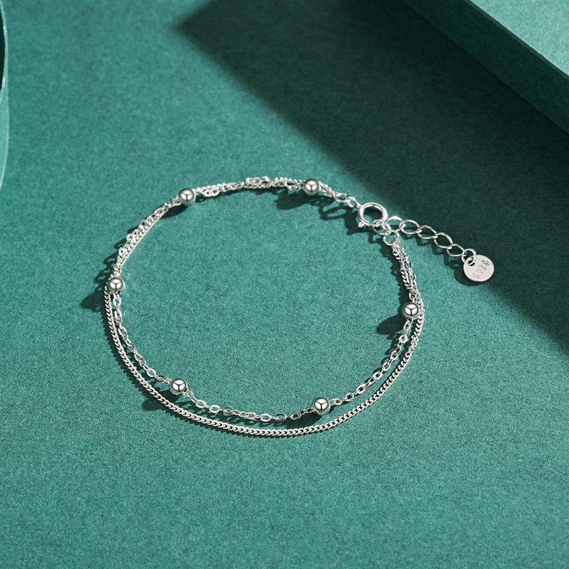 MODIAN Silver Double Layer Beads Link Chain 925 Sterling Silver Trendy Simple Female Bracelet For Women Wedding Jewelry