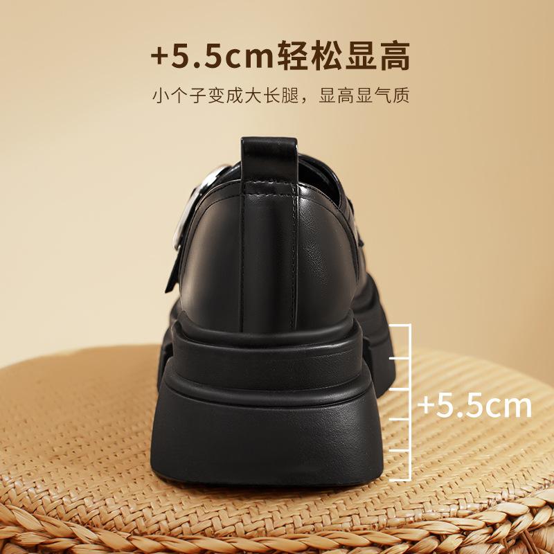 Augustine muffin small leather shoes women's platform 2025 new spring black loafers retro British style single shoes