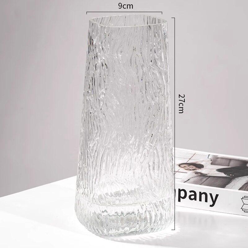 Nordic Glacier Glass Vase for Fresh Flowers, Large Transparent Hydroponic Flower Arrangement Decor for Living Room.