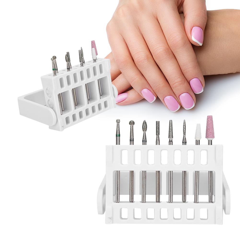 2pcs 16 Holes Nail Drill Bits Display Holders Stand Nail Grinding Head Storage BoxWhite