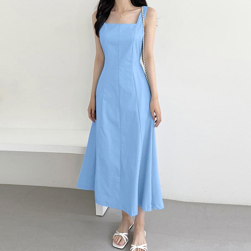 ZANZEA Women Casual Square Collar Summer Sleeveless Long Dress