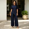 Completi Casual Estivi da Donna 2 Pezzi Top a Manica Corta Girocollo con Orlo Asimmetrico e Pantaloni Lunghi Abbigliamento per il Relax