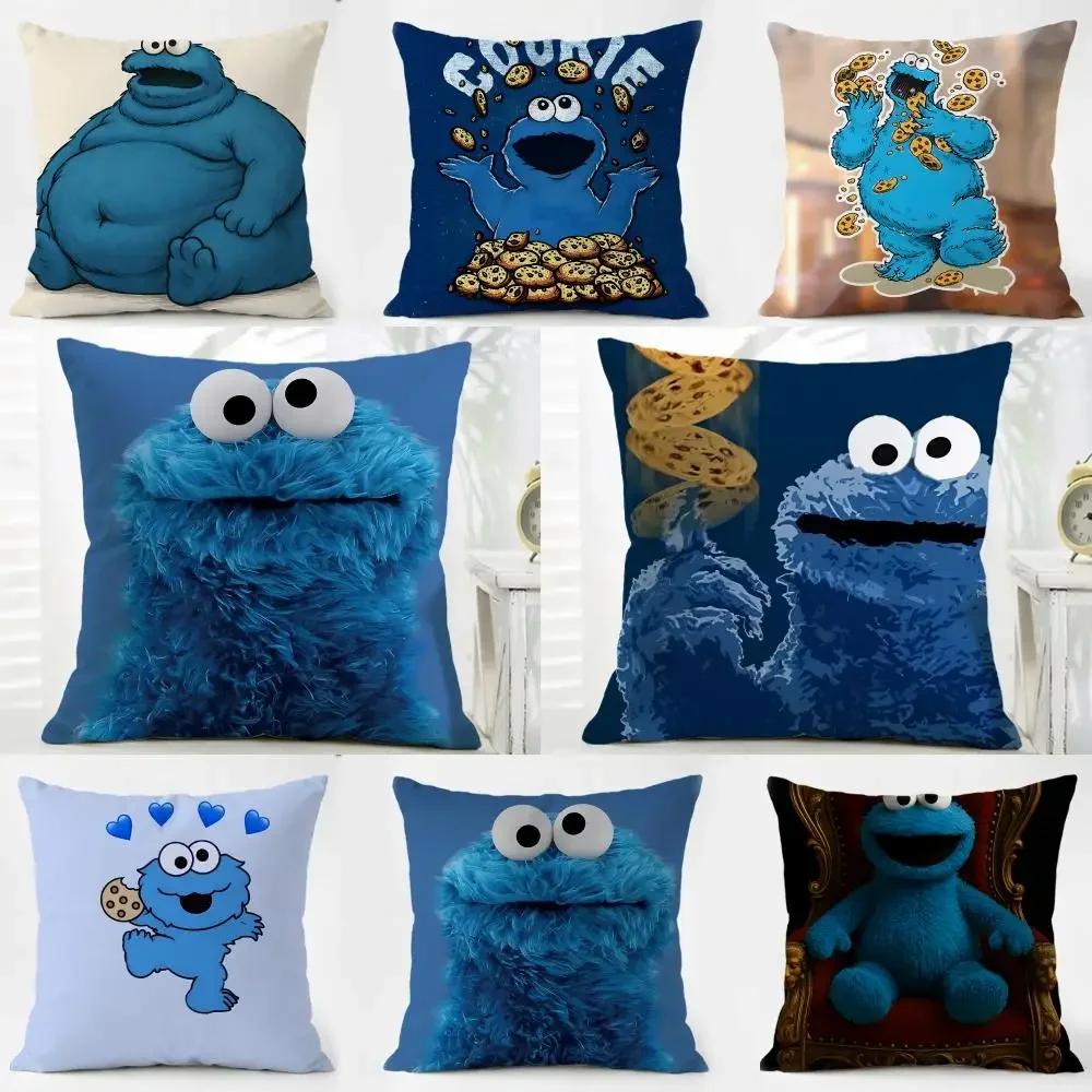 CCookie Monster Cushion Cover Washable Linen Pillowcase Soft for Daily Sofa Bed Home Room Decor