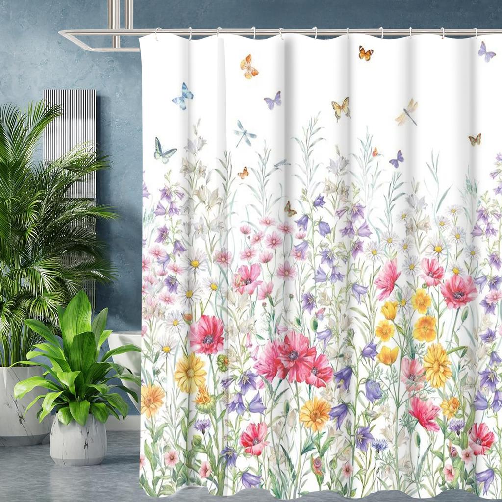 Butterfly and Floral Bathing Curtain  Bathroom Letters Shower Curtain Waterproof With 12 Hooks Fishes Home Deco Free Ship