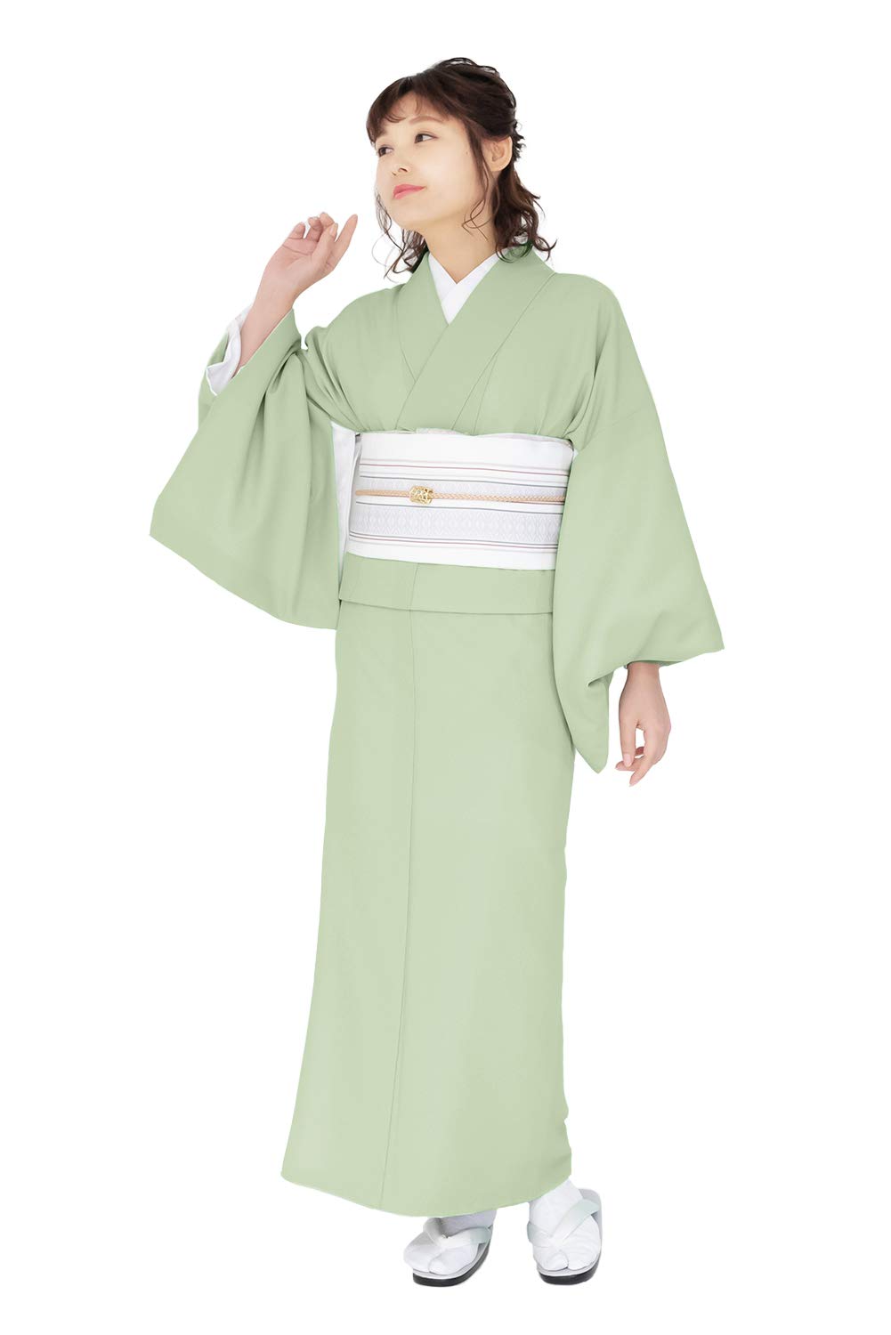 

Toray Made in Washable Sleeve Solid Crepe Tailored Light [KYOETSU] Silgery, Японія, жіноче кімоно, колір, тканина, пояс, (BL, жовтий)