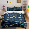 Aircraft and Blue-yellow Patterns Print Bedding Set 1 Duvet Cover 2 Pillowcases for Adult and Children Luxury Gift Full Size