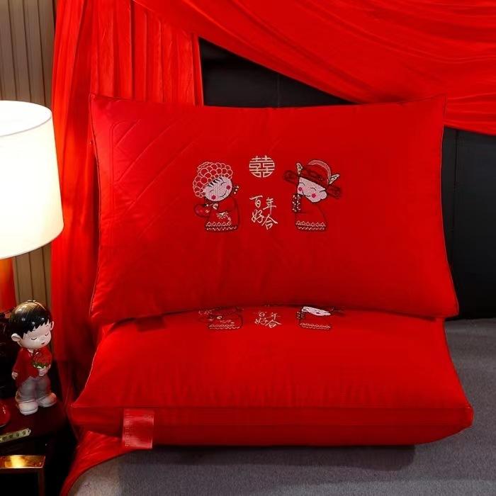 High-end Pillow Core 100% Cotton Big Red Wedding Celebration Newlywed Household Pair of Pure Cotton Pillow Wedding Pillow Core Wedding Room