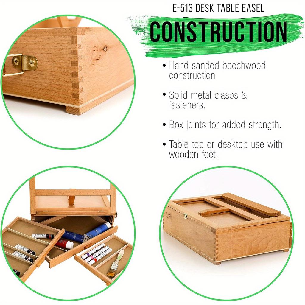 1 or 3 Layers 1pc Portable Wood Artist Painting Easel with Fold Down,drawer Can Store Brush&paint box,Outdoor Sketching Stand with Handle.