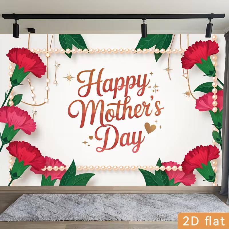 2D Mother's Day Photography Backdrop Happy Mother's Day with Carnation and Pearl Background