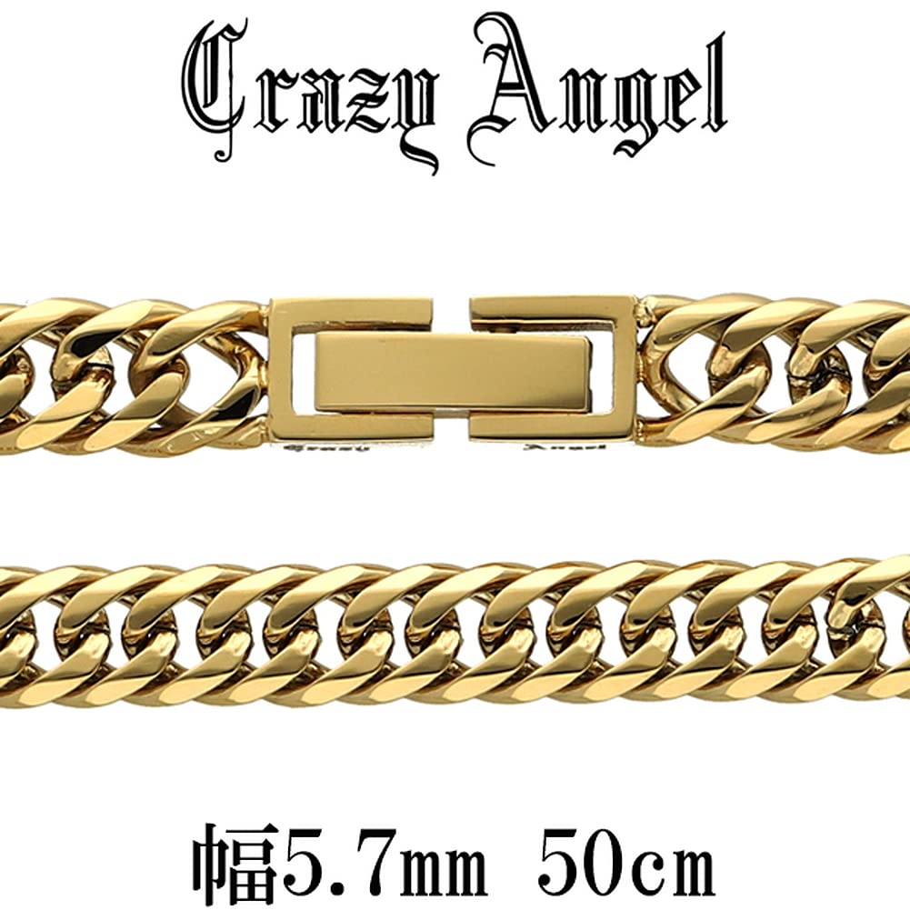 Crazy Angel Men's Surgical Stainless Steel Gold-Tone 6-Sided Double Curb Chain, 5.7mm Wide, 50cm