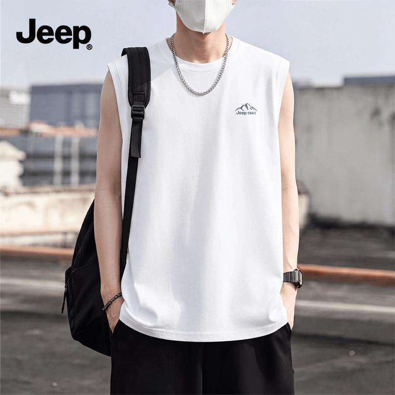 JEEP Men s Summer Heavy Cotton Vest with Mountain Logo 3XL