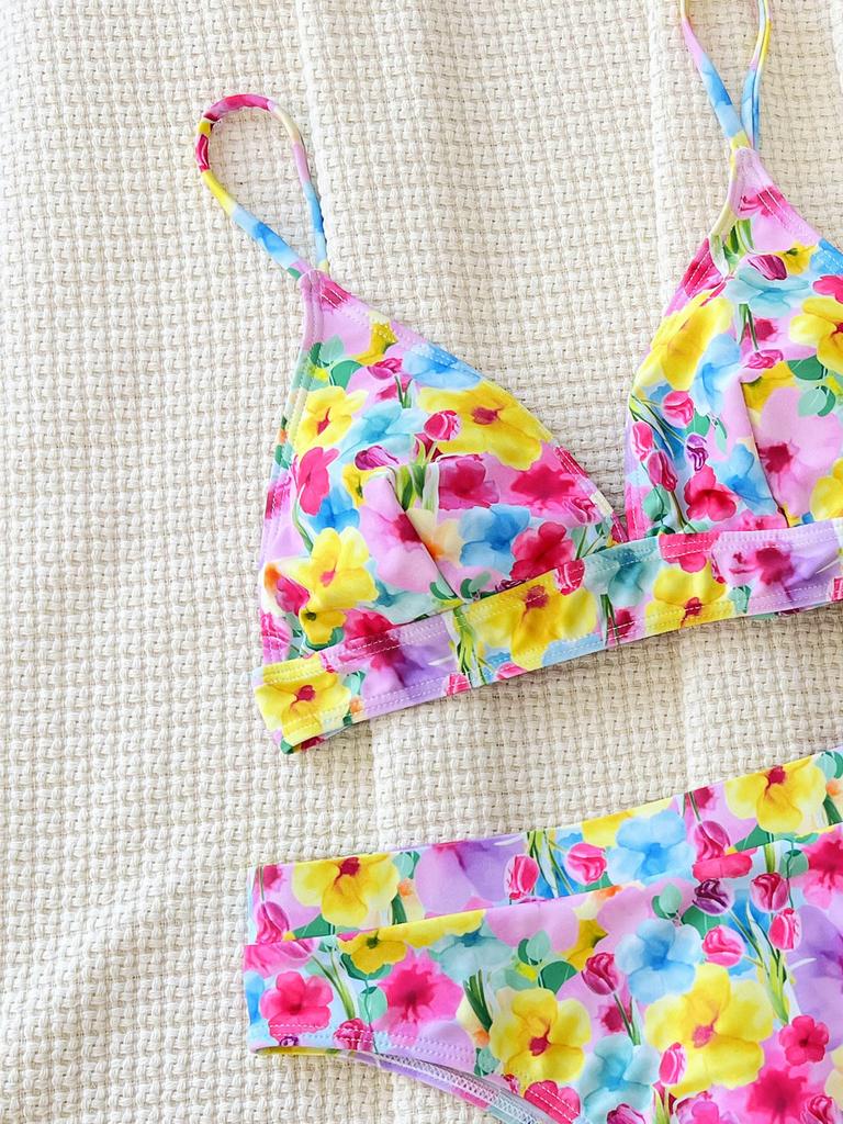 Women's Swimsuit Floral Sexy Triangle Bag Backless High Waist Bikini Beachwear Bathing Suits