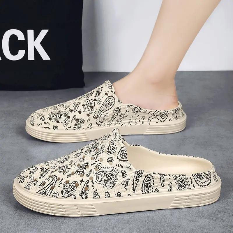 Men's Shoe Flat Hole Beach Slides Mules Half 2025 Style Designer Luxury Eva High Quality Fashion Pvc Original Adult Male Slipper