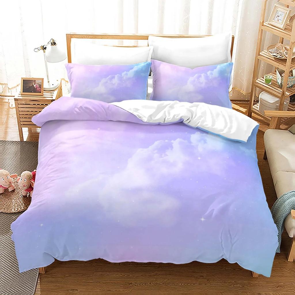 Rainbow Gradient Cloud Duvet Cover Set Colorful Print Bedding Set For Girls Women Bedroom Decorative Bedspread