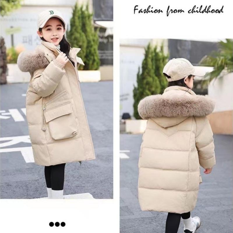 Barns mellanlång dunjacka för flickor Tjock vit ankdun i koreansk stil varm studentkappa