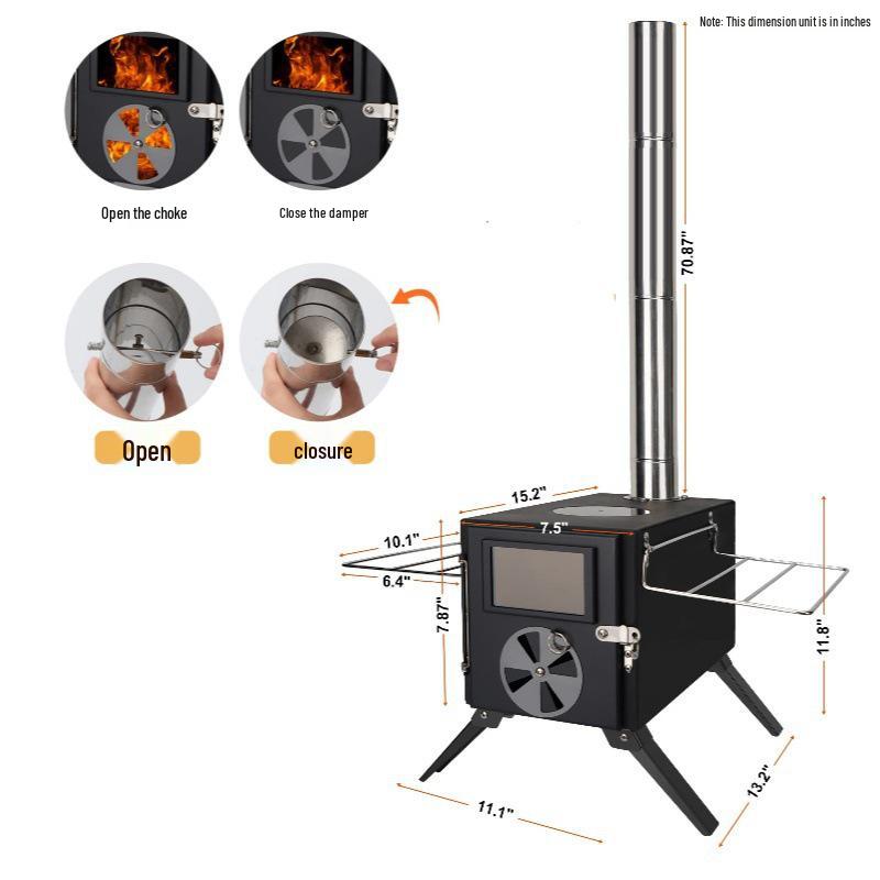 Portable Carbon Steel Folding Tent Stove for Outdoor Camping