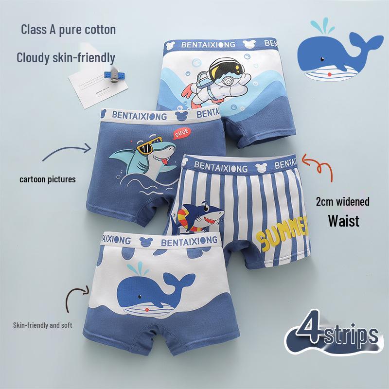 Boys' Pure Cotton Cartoon Boxer Briefs - Small, Medium, Large Sizes