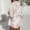 Women's Fashionable Casual Loose And Comfortable Tie Waist Open Collar Five Quarter Sleeve Jumpsuit