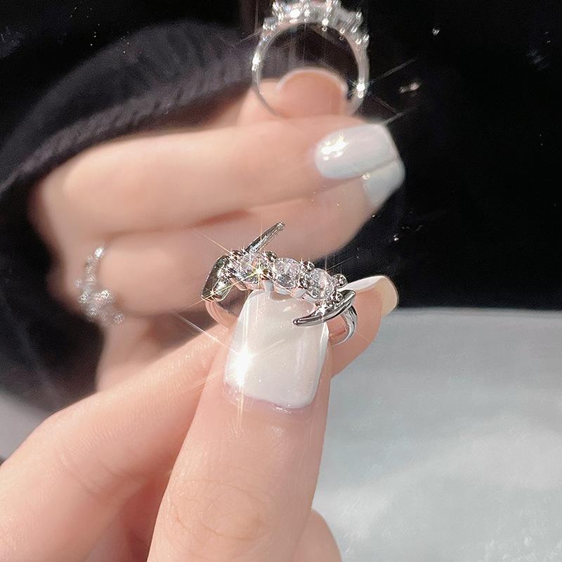 Niche Design Sense Sacred Contract Full Diamond Zircon Premium Sense Cross Ring Tide Cool Neutral Index Finger Ring Female