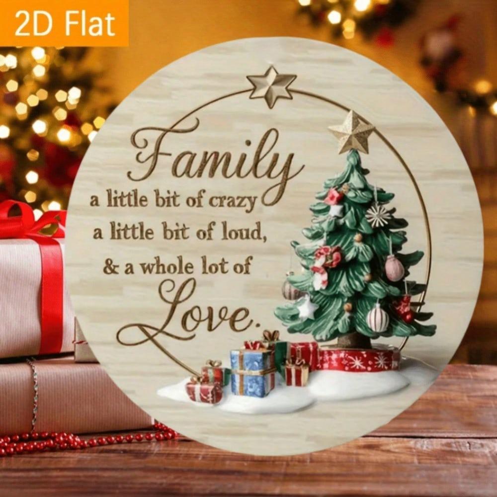 Metal Tin Sign Love Family Quote Christmas Decor Hanging Ornament Home Window Desk Gift Gold Loop Boho Holiday Display