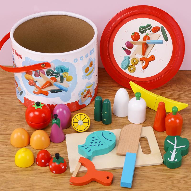 Wooden Fruit Cutting Play Set Kids Educational Pretend Play Toy For Boys Girls