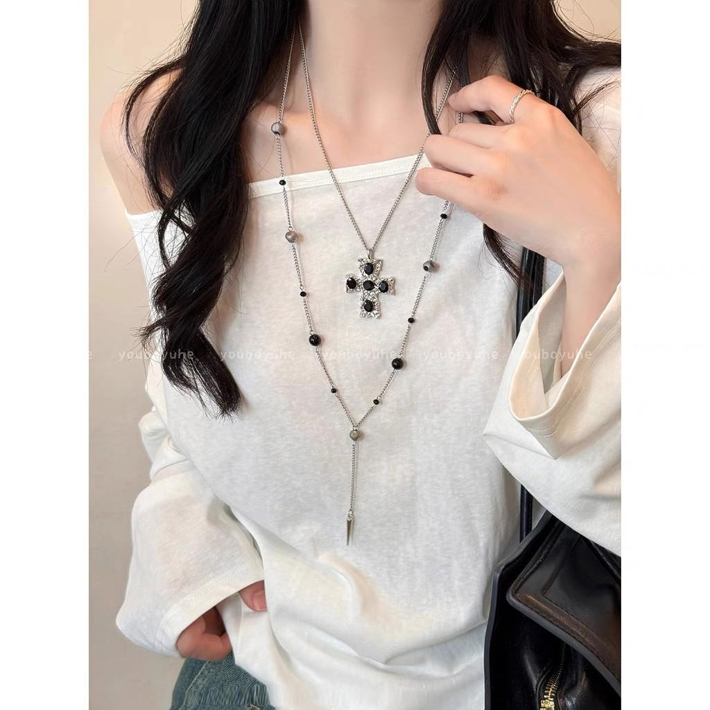 Kawaii Y2k Gothic Cross Layered Necklace With Titanium Steel Chain For Women And Men