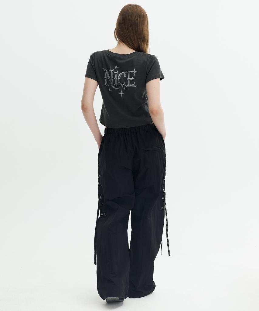 Keuleogsi Side Lace-Up Wide Pants Black